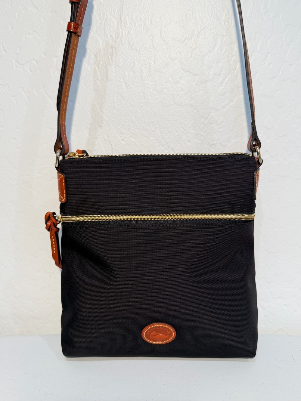 Dooney & Bourke Nylon Crossbody Bag – Black with Vacchetta Leather Trim